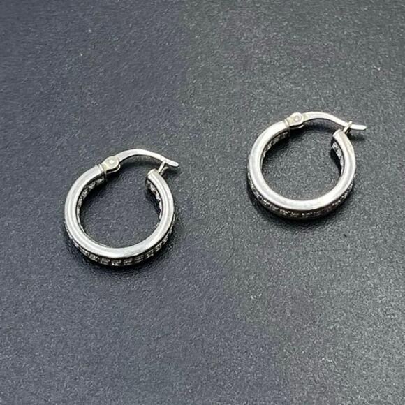 Designer HAN 925 Sterling Silver Pave Glitter Inside Outside Hoop Earrings - Picture 14 of 15